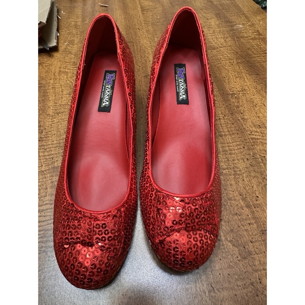 Halloween Costume Funtasma Ruby Red Sequin Slipper Womens Dorothy Pumps Shoes 11